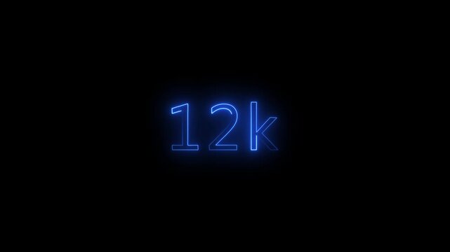 Glowing 12k Neon Number Celebration Milestone Blue Light Achievement Digital Countdown Graphic