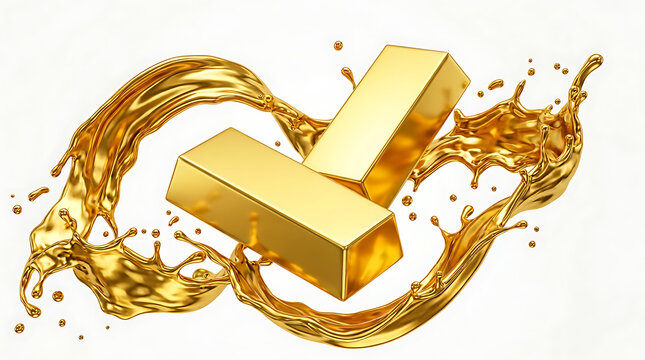 Two Gold Ingots Floating Amidst Dynamic Liquid Splashes Representing Wealth And Success