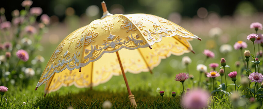 Ladies yellow lace parasol for Ascot garden