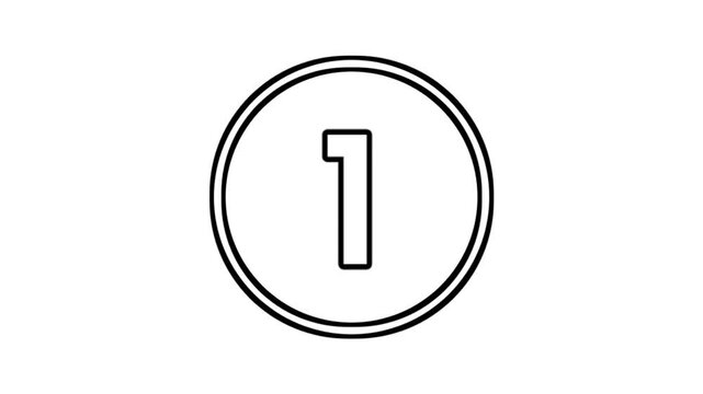 Number 1 animation motion graphics sign symbol in circle on white background video element