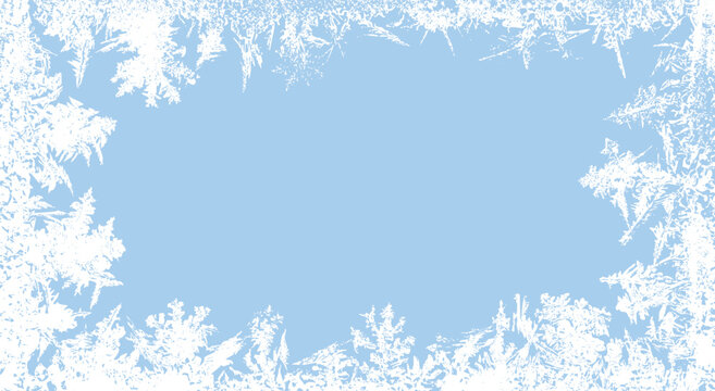Ice Frame with Frost Texture, Frozen Glass Border, Winter Snow Crystal Background, Cold Seasonal Design Template Vector