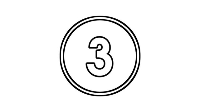 Number 3 animation motion graphics sign symbol in circle on white background video element