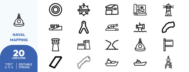 Naklejka premium Creative Naval Collection Mapping Line Concept Icon.