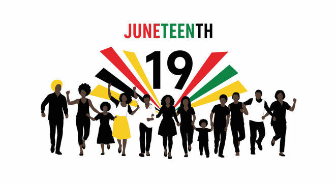 Group of Silhouetted People Celebrating Juneteenth Festival.
