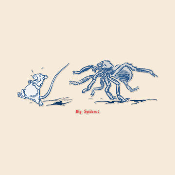 Mouse tarantula spider rat persecution danger retro logo vintage illustration design vector element