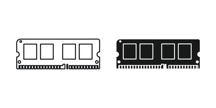 Computer RAM module outline and silhouette on white background for technology concept