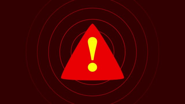 Animation of glowing warning attention icon. flat exclamation mark warning icon on triangle shape.