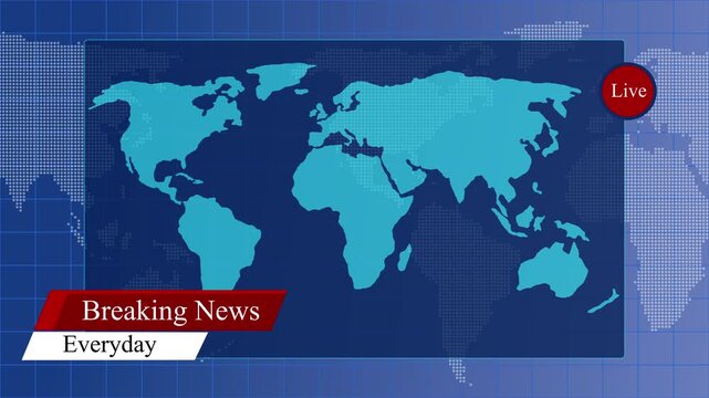 Digital news map with world continents modern broadcast graphic background animation