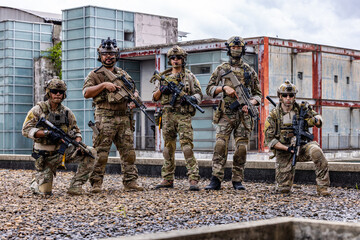 Fototapeta premium Operators Holding Rooftop Security in Urban AO