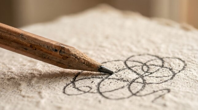 Wooden pencil tip drawing messy scribble on textured paper