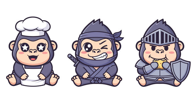 Cartoon Monkeys in Different Costumes and Outfits.