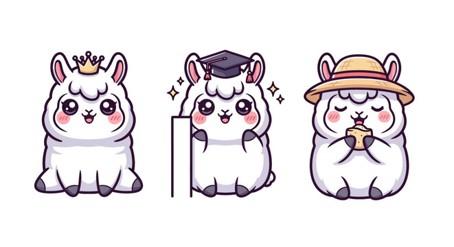 Cute Alpaca Characters in Different Outfits and Poses.