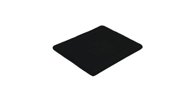 Mousepad presents a flat black surface design meant for desktop computer peripheral utility in office workspaces, providing a stable foundation for optical tracking sensors during work tasks.