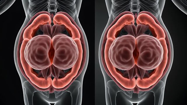 3D Medical Illustration of Female Abdominal Cavity and Digestive Organs