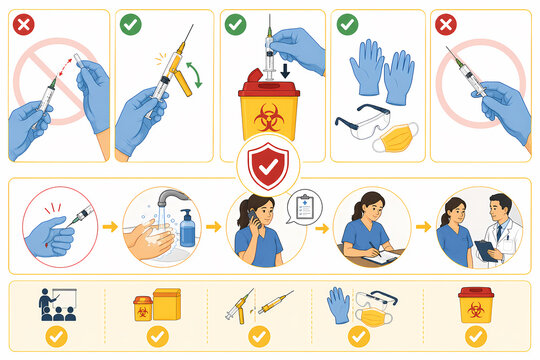 Needle stick injury prevention healthcare illustration