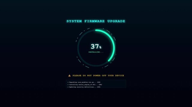System Firmware Upgrade Installing Progress Circle Loading Animation Technology Update Software Dashboard Futuristic.