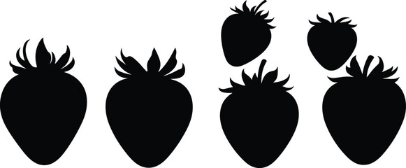 Dynamic strawberry berry fruit silhouette vector icon collection set for organic food packaging sweet dessert graphic template design. © Olivia