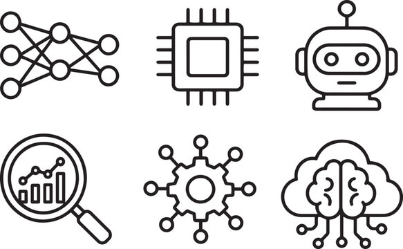 Machine Learning Modern and Premium Icon Set, Featuring network, chip, robot, scatterplot and More, Editable Stroke, Outline Icon Collection
