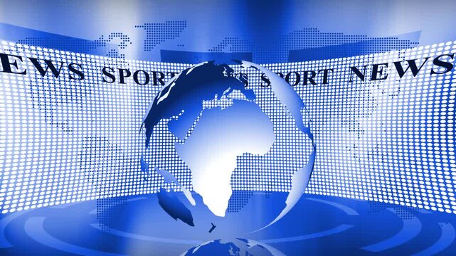 Stylized news studio globe with dotted map backdrop background animation