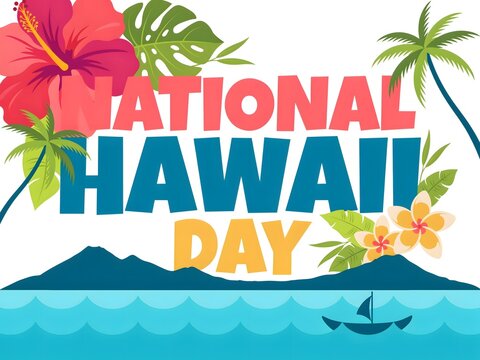Colorful national hawaii day celebration illustration with tropical elements