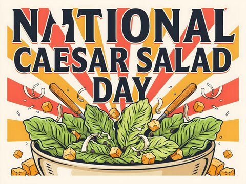 Colorful national caesar salad day illustration with lettuce and croutons