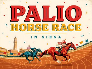 Naklejka premium Palio horse race in siena with jockeys competing on dirt track