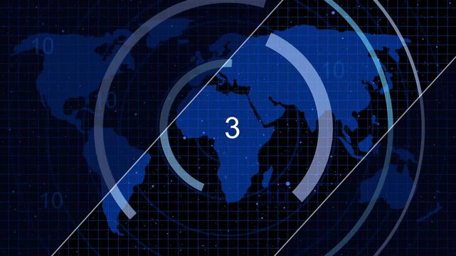 Digital world map radar with countdown background animation