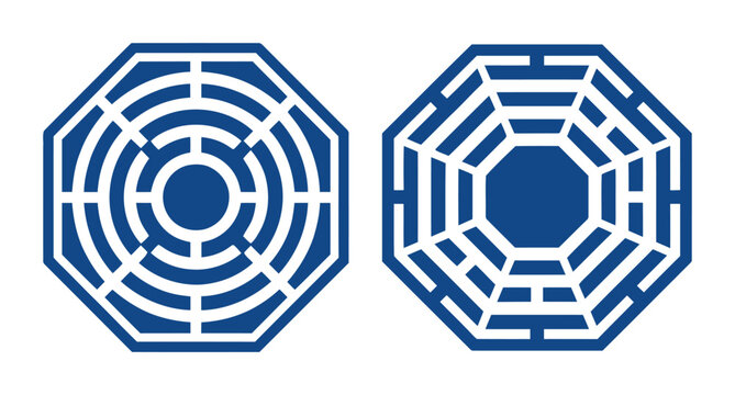 Geometric octagonal lines structure labyrinth web technical blue patterns