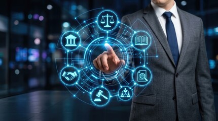 Fototapeta premium Digital Legal Technology Concept with Icons and Businessman.