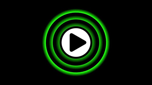Video play button icon with green concentric circles on a black background.  The simple yet effective design of the icon ensures that it will grab the user's attention and provide a clear indication.