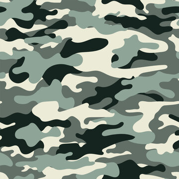 Classic Military Woodland Camo Background, Sage and Forest Green Tactical Camouflage Seamless Pattern Vector