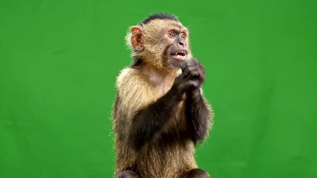 Funny monkey clapping hands as a meme animal, a monkey applause meme with a green screen background for reaction videos