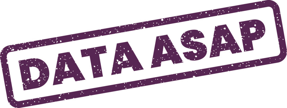Data asap rubber stamp impression in ink style with rectangular border and distressed texture effect