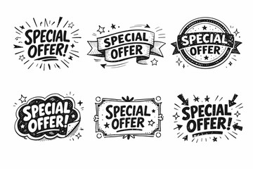 Obraz premium Special offer vector doodles forming a collection of discount handwritten promotional labels and sketch style sale typography badges for marketing and advertising