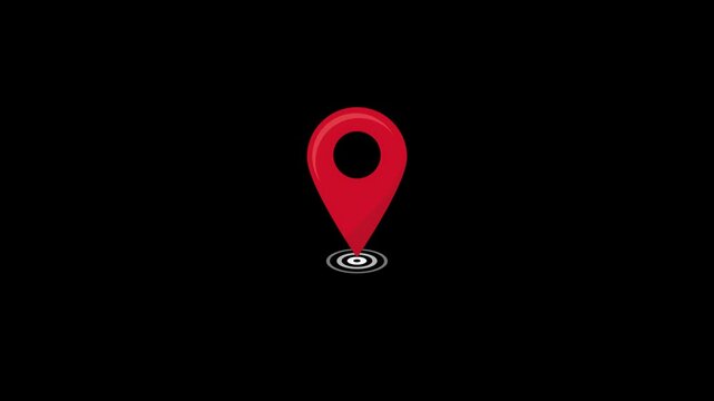 Digital gps location pin with radio waves animation on black background