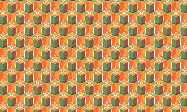 Seamless Isometric Tumbling Blocks Pattern in Orange and Green