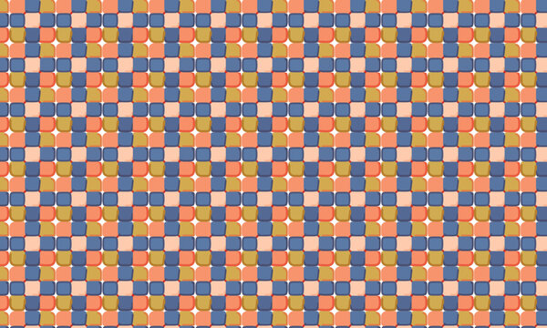 Seamless Retro Pixel Square Mosaic Pattern in Blue and Coral