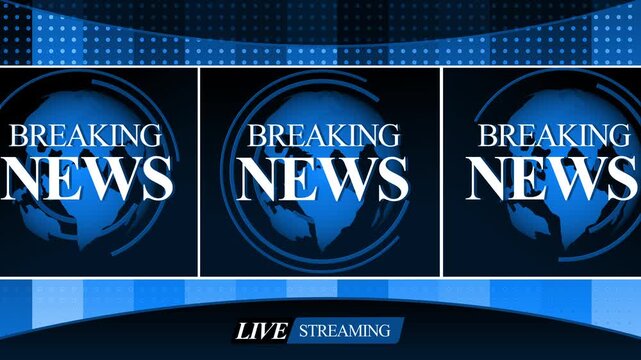 Tri-panel breaking news broadcast backdrop background animation