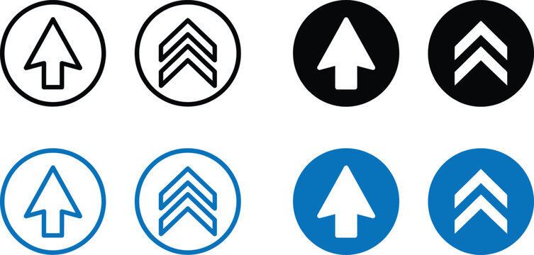 arrow icons in black and blue for upward motion and growth