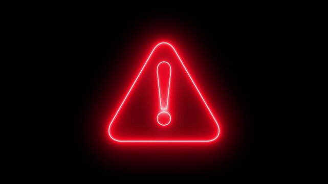 A warning sign video with a red neon exclamation mark in a triangle on a black background. The video can be used to add a sense of urgency or danger to a project, or importance of safety and security.