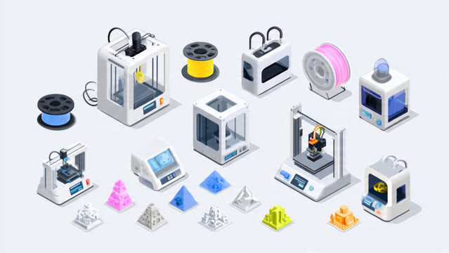Isometric 3D Printing Technology Devices and Equipment.