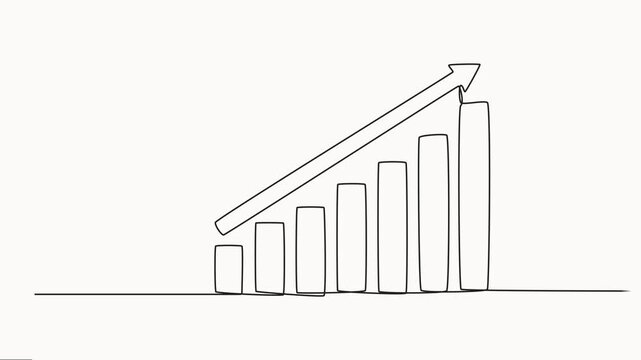 business growth chart animation continuous one line drawing rising graph arrow motion graphic white background, Self drawing continuous one single line animation, Growing Arrow chart market rising