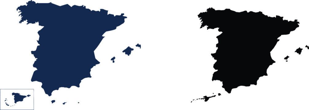 Spain map outline illustration in black and blue vector.