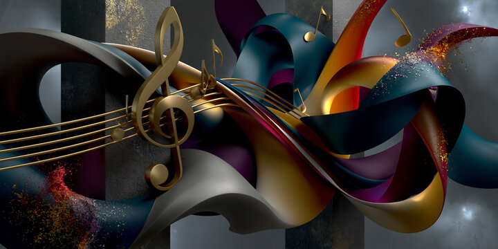 expressive musical forms intertwined abstract composition, artistic music wall design with flowing harmony, creative musical card design with elegant rhythm patterns