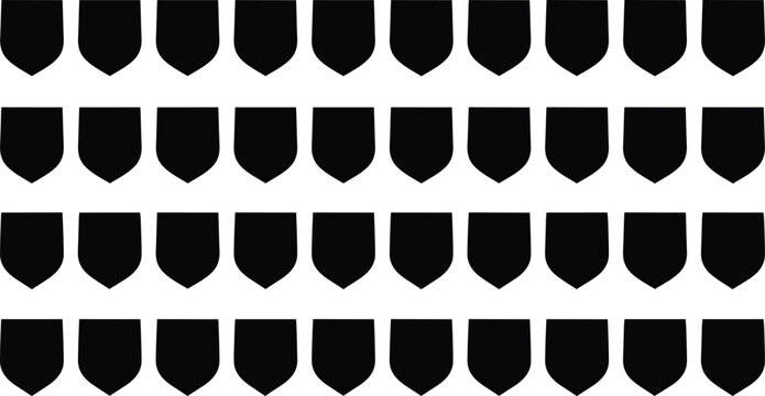 Collection of simple blank shield icons arranged in a repeating pattern for heraldry, security, and badge designs