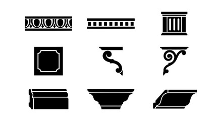 Architectural details icon set, silhouette, white background, vector illustration © sabina