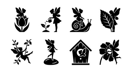 Garden icon set, silhouette style, white background © sabina
