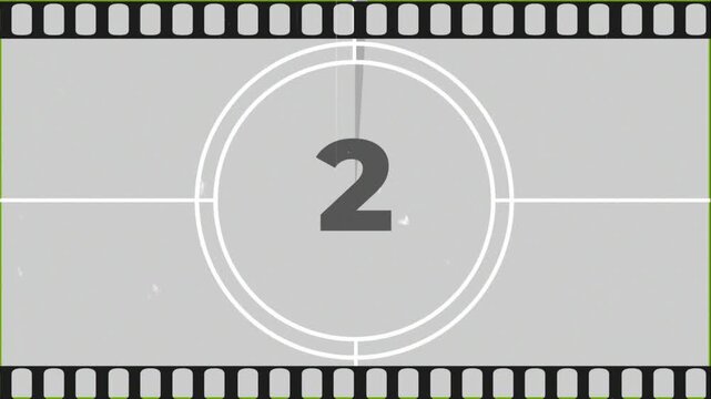 Vintage film countdown and countup combo 3 to 0 and 0 to 3 seconds, retro movie leader clock wipe animation, old cinema background pack