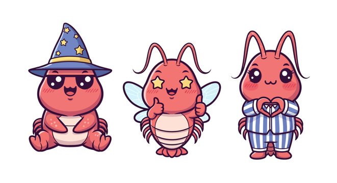 Cute Cartoon Bug Characters in Costumes.