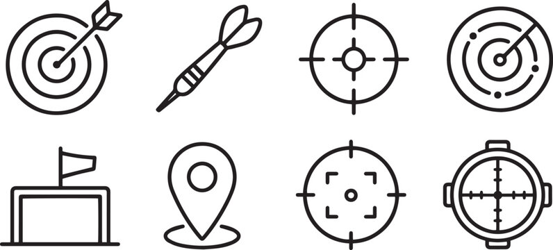 Target Modern and Premium Icon Set, Featuring bullseye, dart, crosshair, radar and More, Editable Stroke, Outline Icon Collection